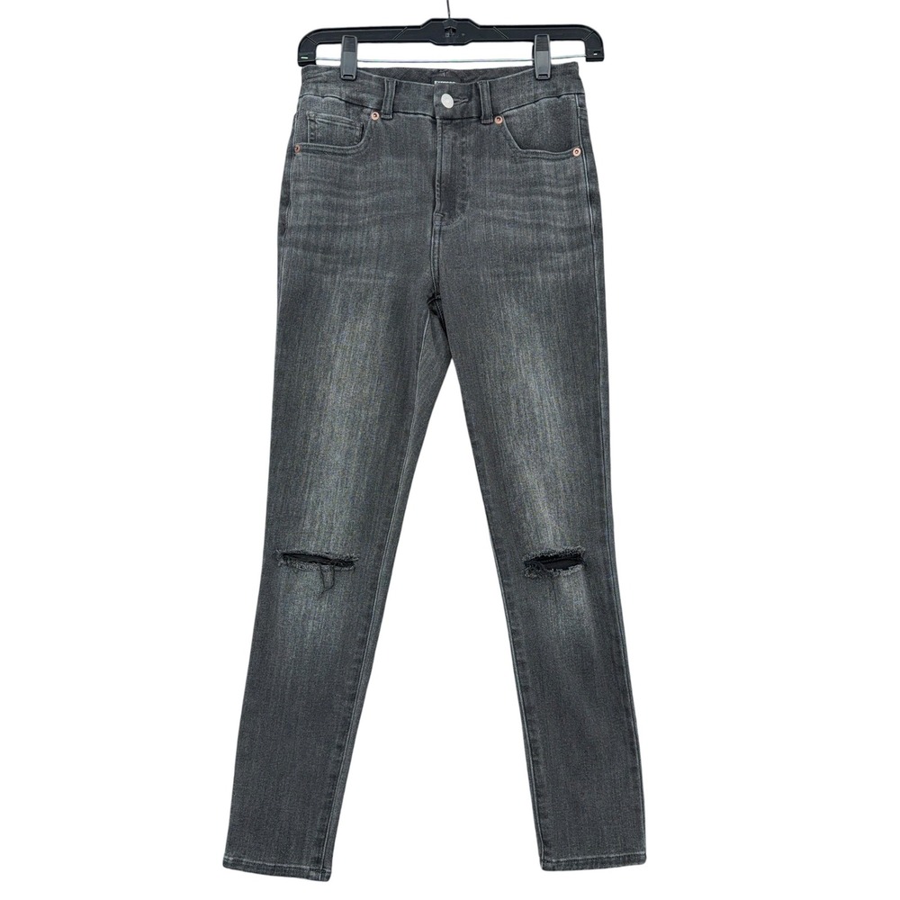 Express Cropped Skinny Womens 0/2/4 Cotton Polyester Gray Jeans Distressed